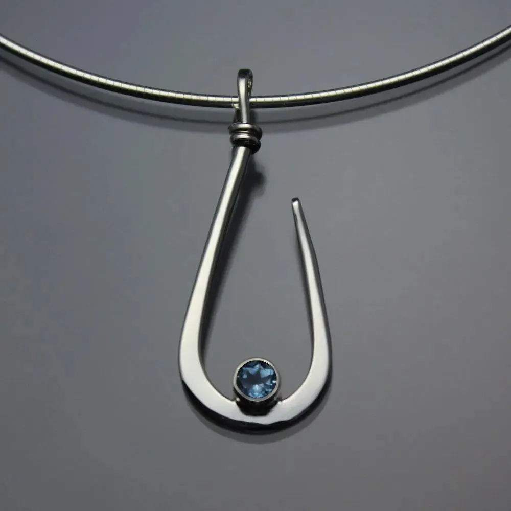 Swiss Blue Topaz Pendant Necklace PEN030TZ Sterling Silver or 14K Gold by John Tzelepis Jewelry