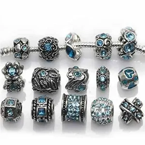 Ten Assorted March Rhinestone Birthstone for Snake Charm Bracelet