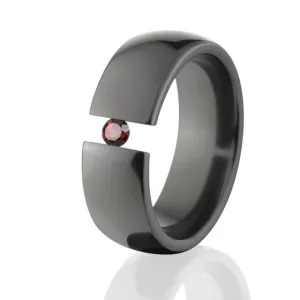 Tension Set, 8mm Black Zirconium, Garnet Ring