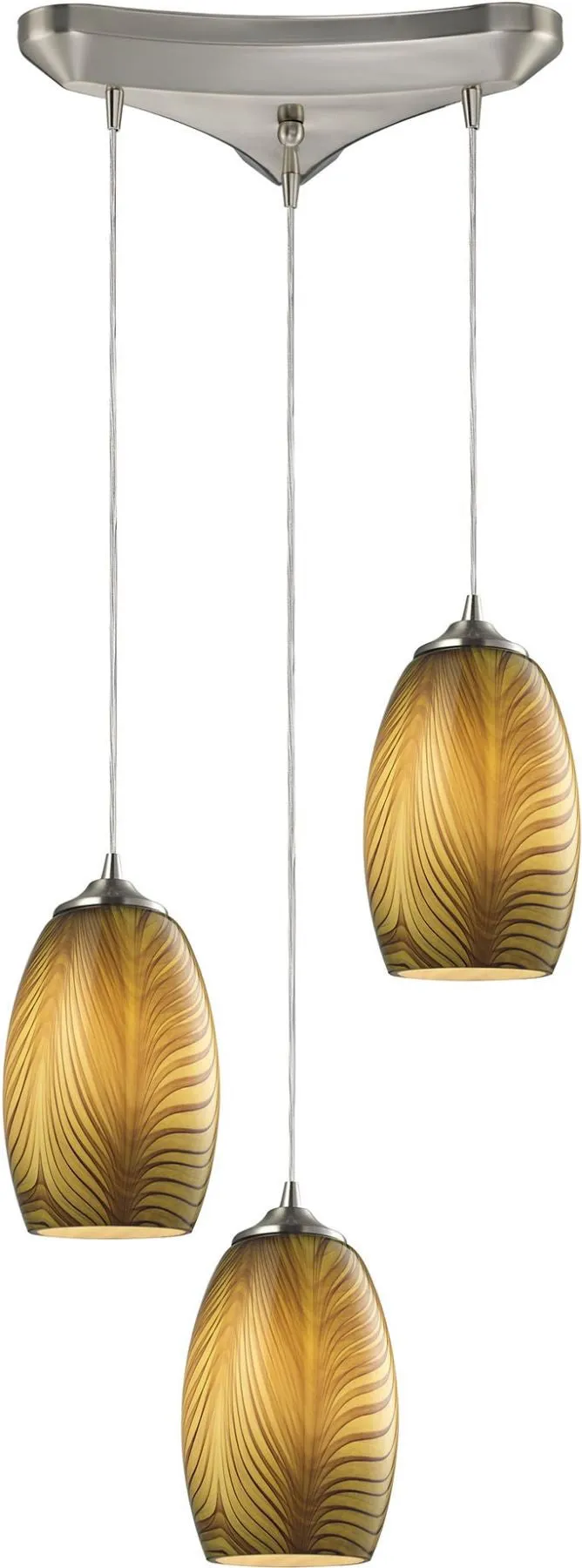 Tidewaters 3 Light Pendant In Satin Nickel and Amber Glass