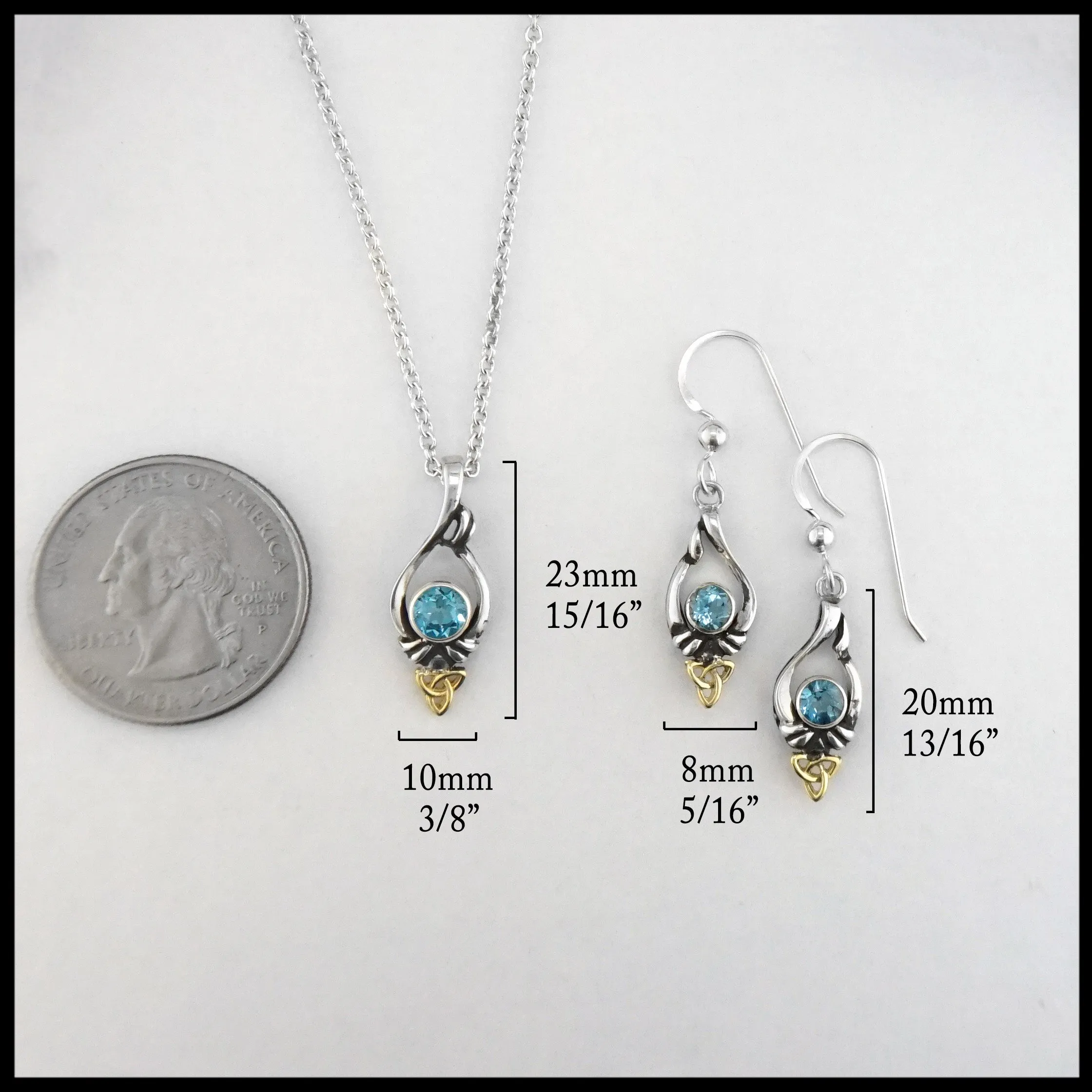 Trinity Knot Pendant and Earring set with Blue Topaz