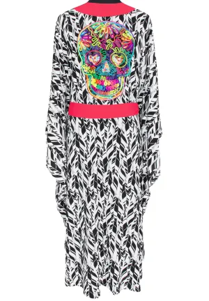 Tulum – Feathers Kimono Skull (Neon Coral)