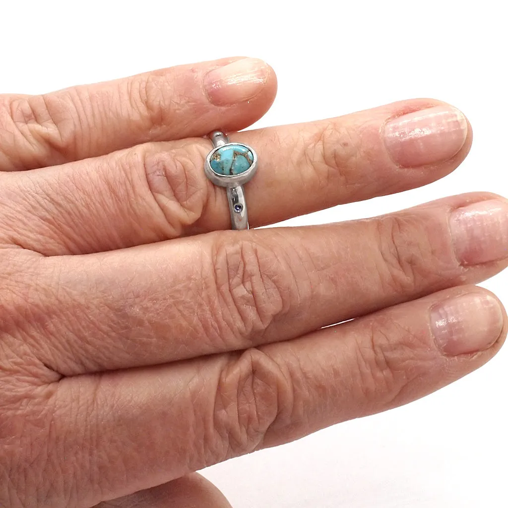 Turquoise & Blue Diamond Ring (size 5 1/2)