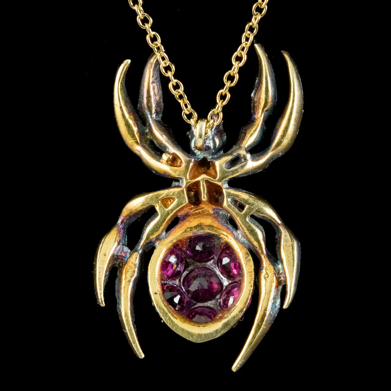 Victorian Style Spider Pendant Necklace Ruby Diamond Sapphire Silver 18ct Gold