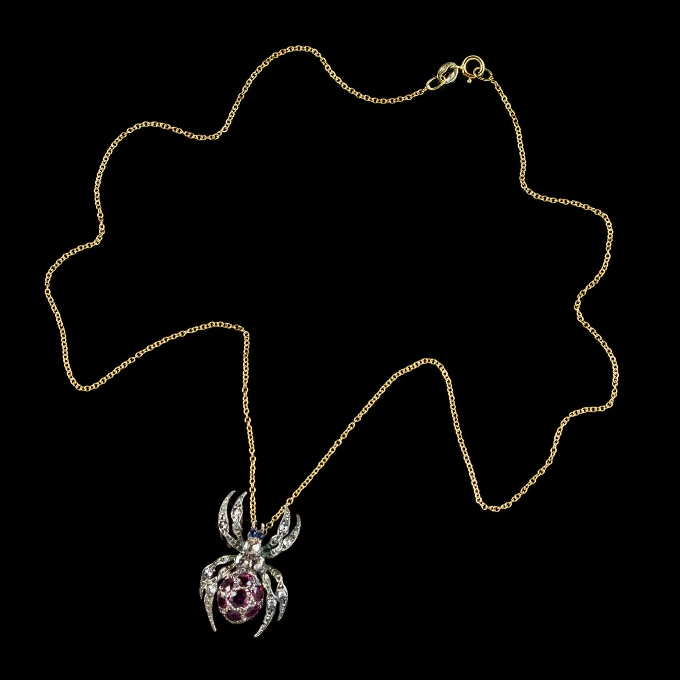 Victorian Style Spider Pendant Necklace Ruby Diamond Sapphire Silver 18ct Gold