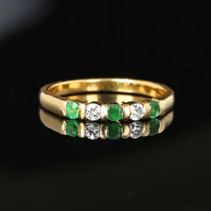 Vintage 14K Gold Diamond Emerald Eternity Ring Band