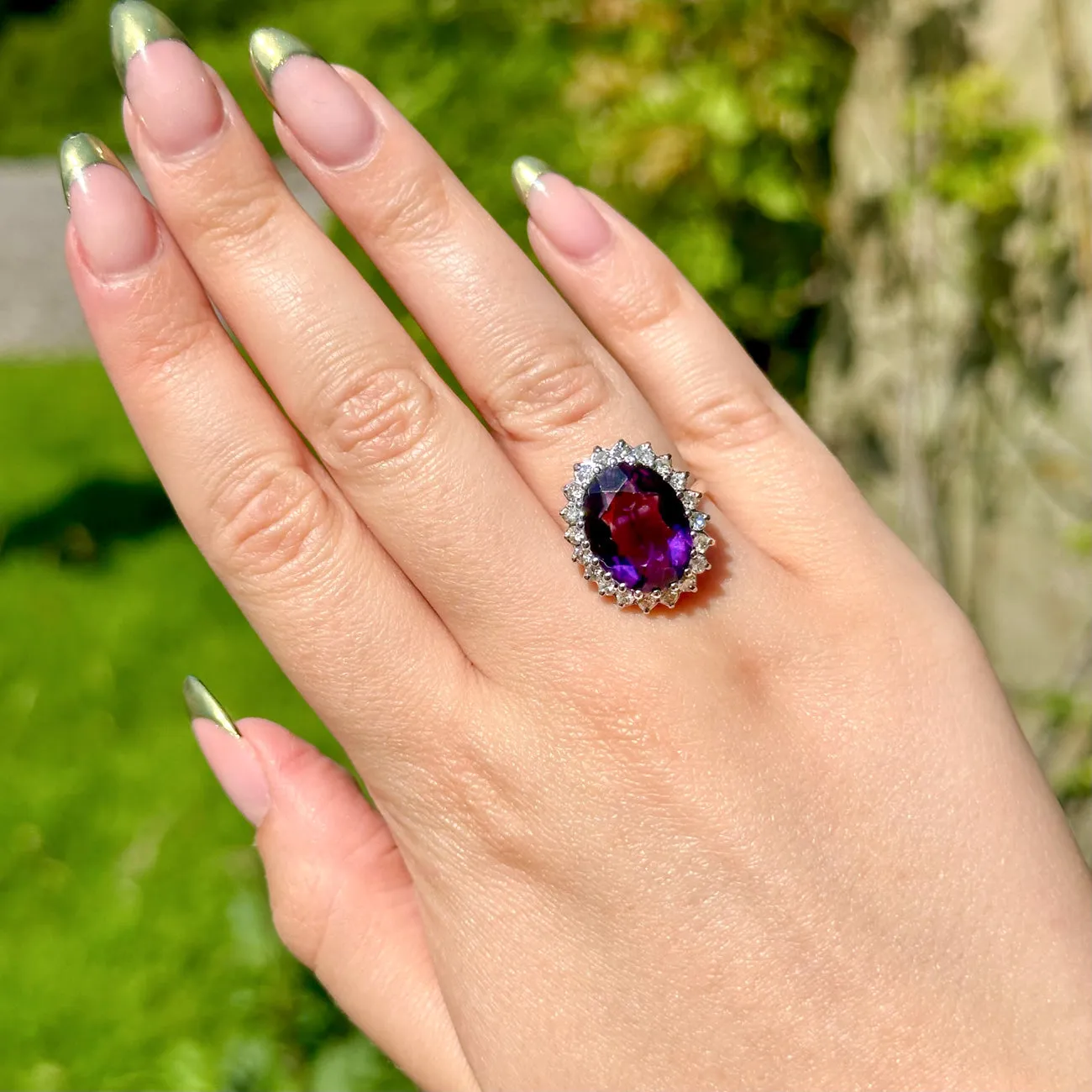 Vintage Amethyst Diamond Cocktail Ring 7ct Amethyst