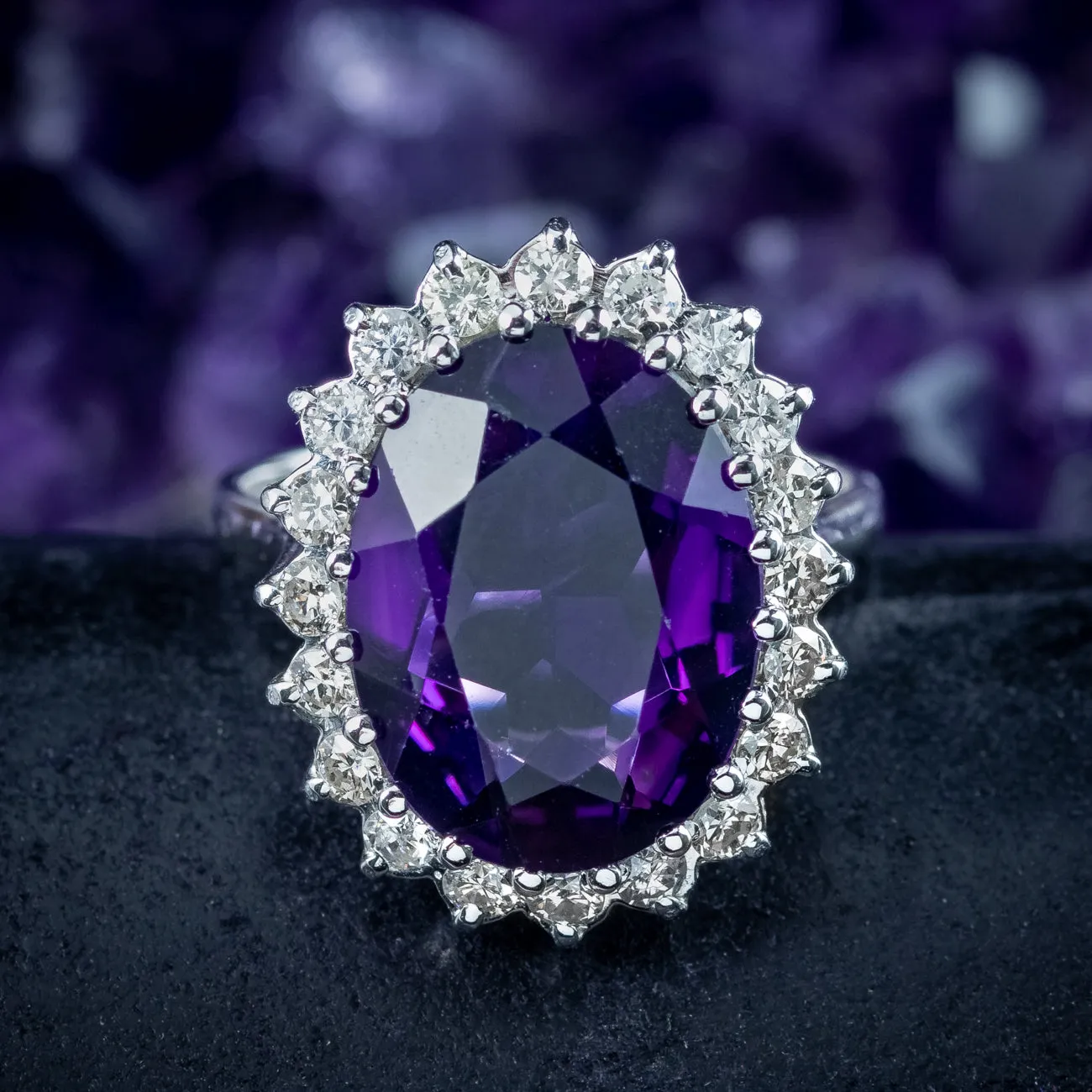 Vintage Amethyst Diamond Cocktail Ring 7ct Amethyst