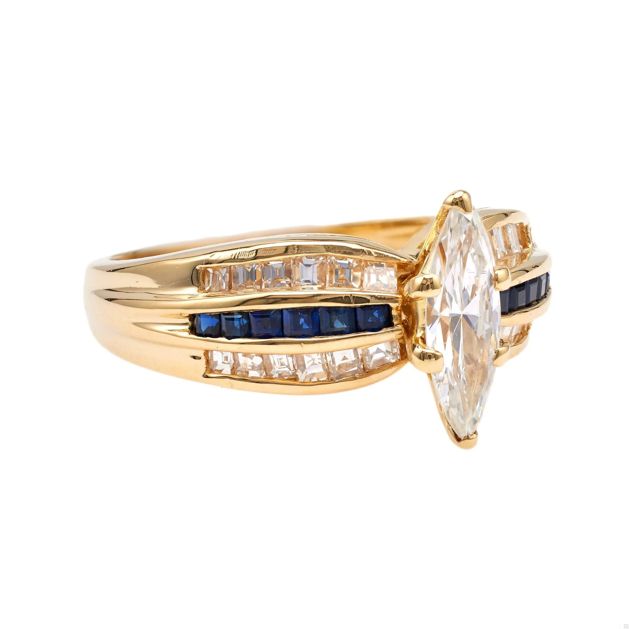 Vintage Black Starr and Frost Diamond Sapphire 18k Yellow Gold Ring