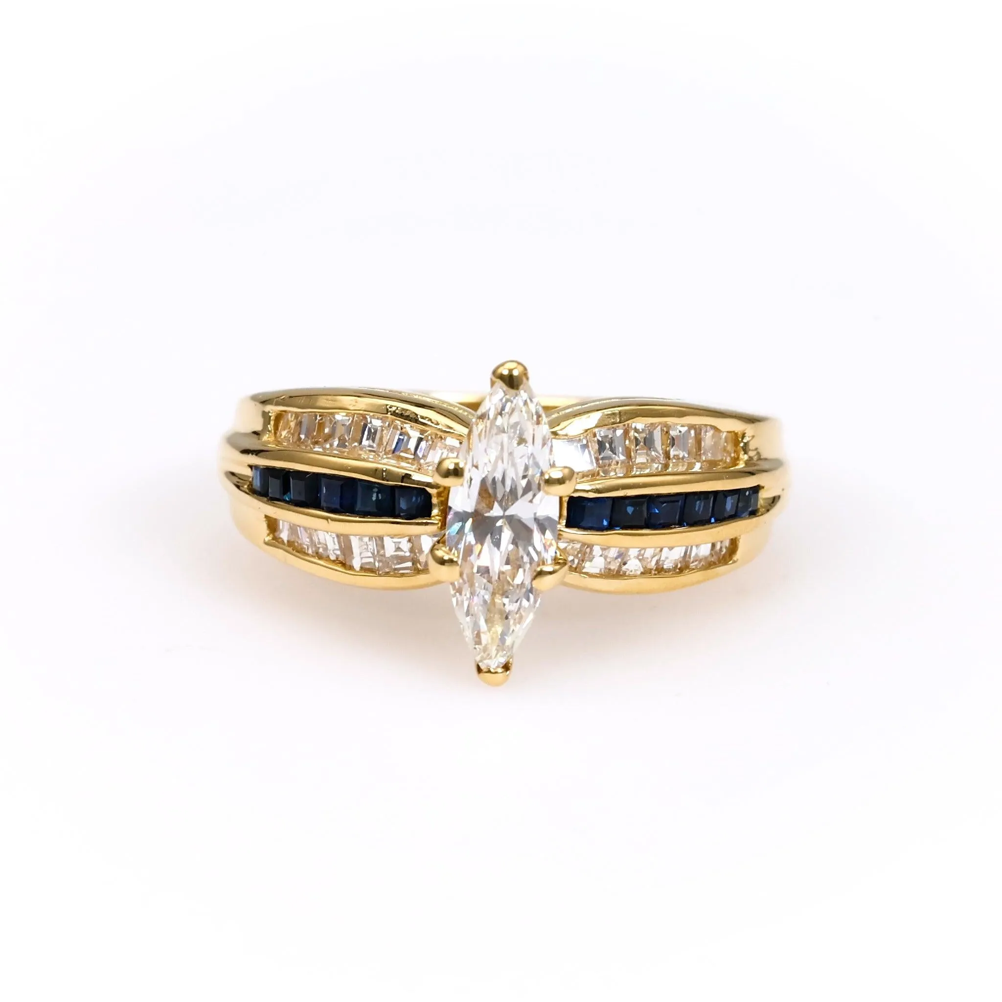 Vintage Black Starr and Frost Diamond Sapphire 18k Yellow Gold Ring