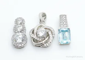 Vintage Blue Topaz & Cubic Zirconia Sterling Silver Necklace Pendants