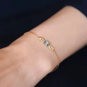 Vintage Gold Aquamarine Diamond Bracelet/K Gold Natural Aquamarine Bracelet/Real 18K Solid Gold Diamond Aquamarine Bracelet/gift for her