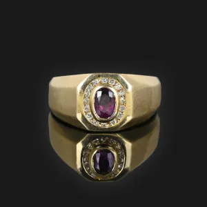 Vintage Mens Diamond Halo Ruby Ring in 14K Gold