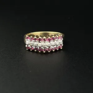 Vintage Ruby and Diamond Gold Chevron Ring, Sz 5 1/2