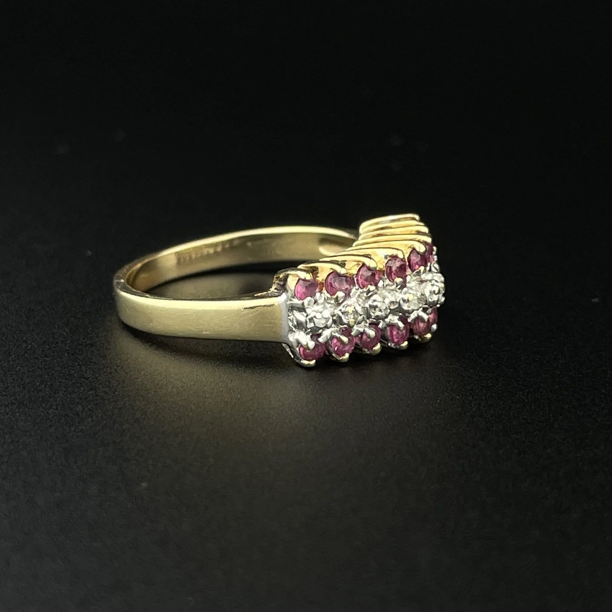 Vintage Ruby and Diamond Gold Chevron Ring, Sz 5 1/2