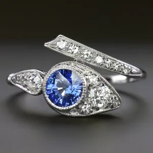 VINTAGE SAPPHIRE DIAMOND SNAKE RING PLATINUM EDWARD PETRI MID CENTURY COCKTAIL