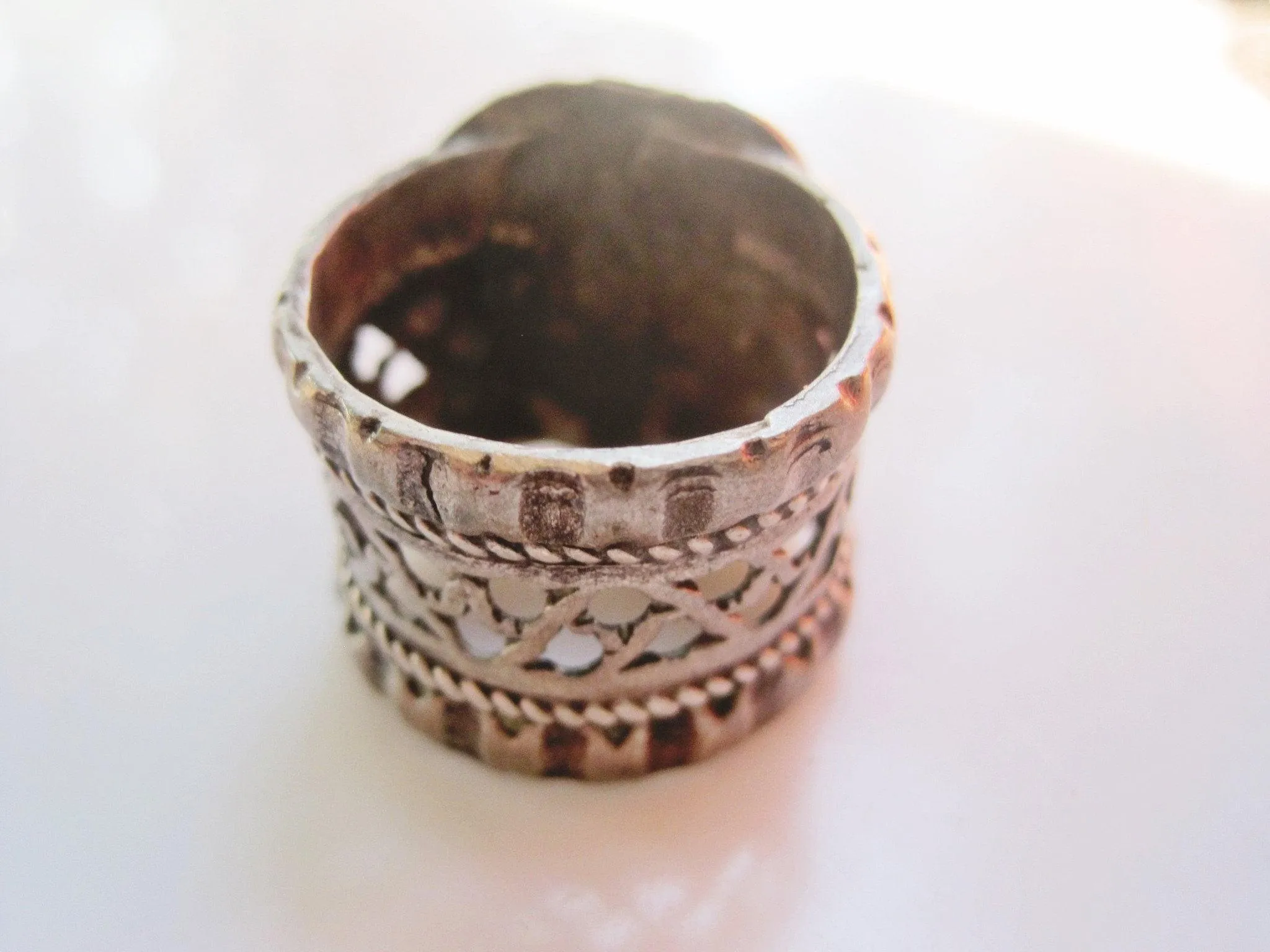 Vintage Silver Tower Ring with Red Glass, Size 9 from the Middle East