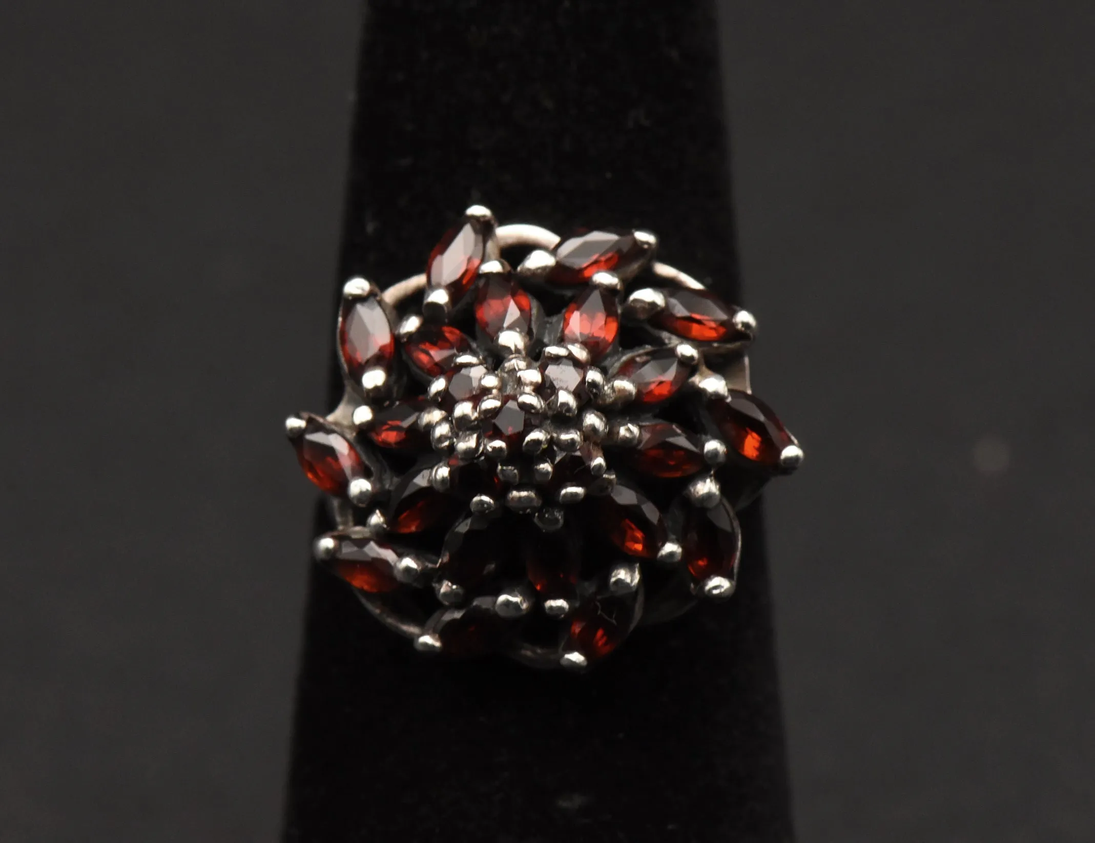 Vintage Sterling Silver Imitation Red Garnet Cocktail Ring - Size 5.75