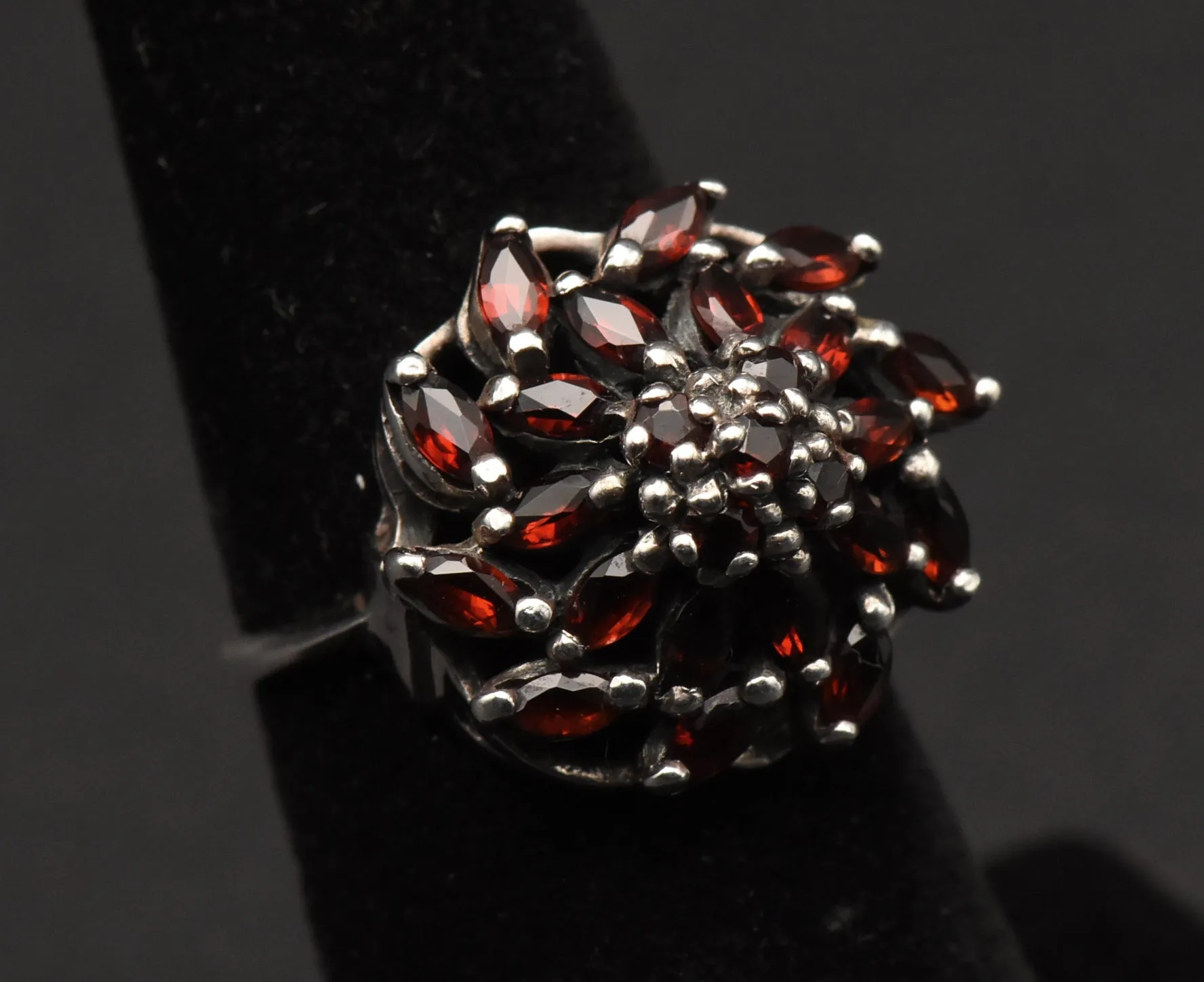 Vintage Sterling Silver Imitation Red Garnet Cocktail Ring - Size 5.75