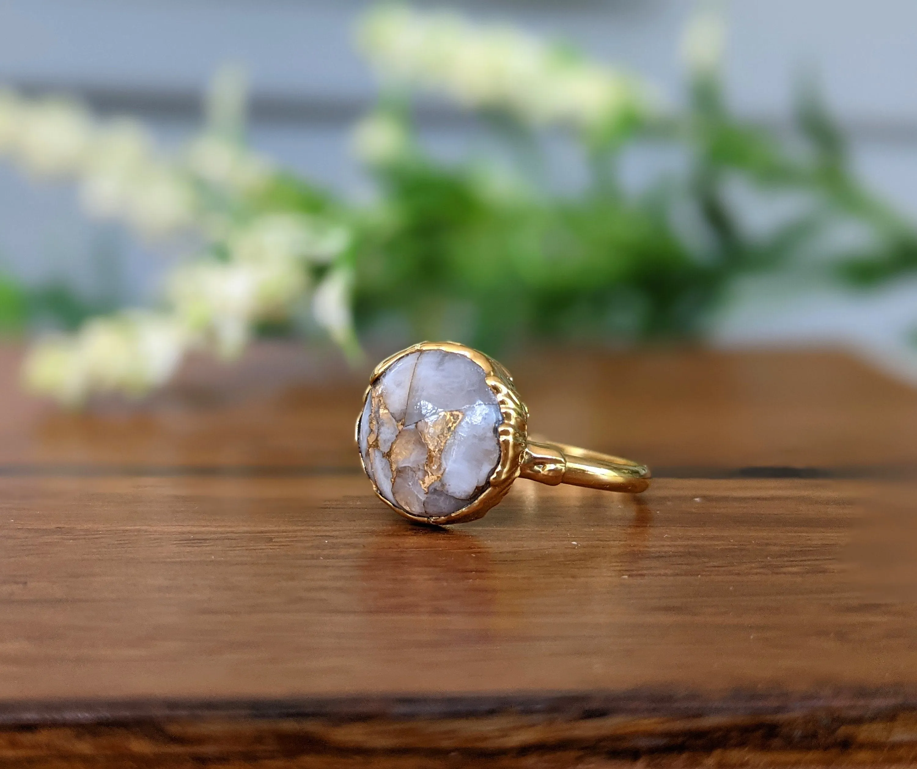 White Crystal copper ring in 18k Gold