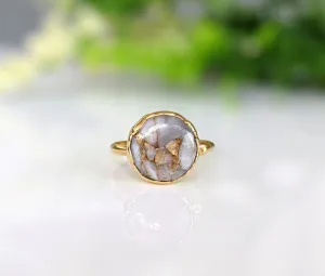 White Crystal copper ring in 18k Gold