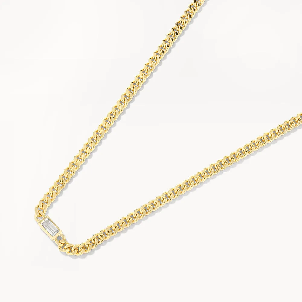 White Topaz Curb Chain Necklace in Gold