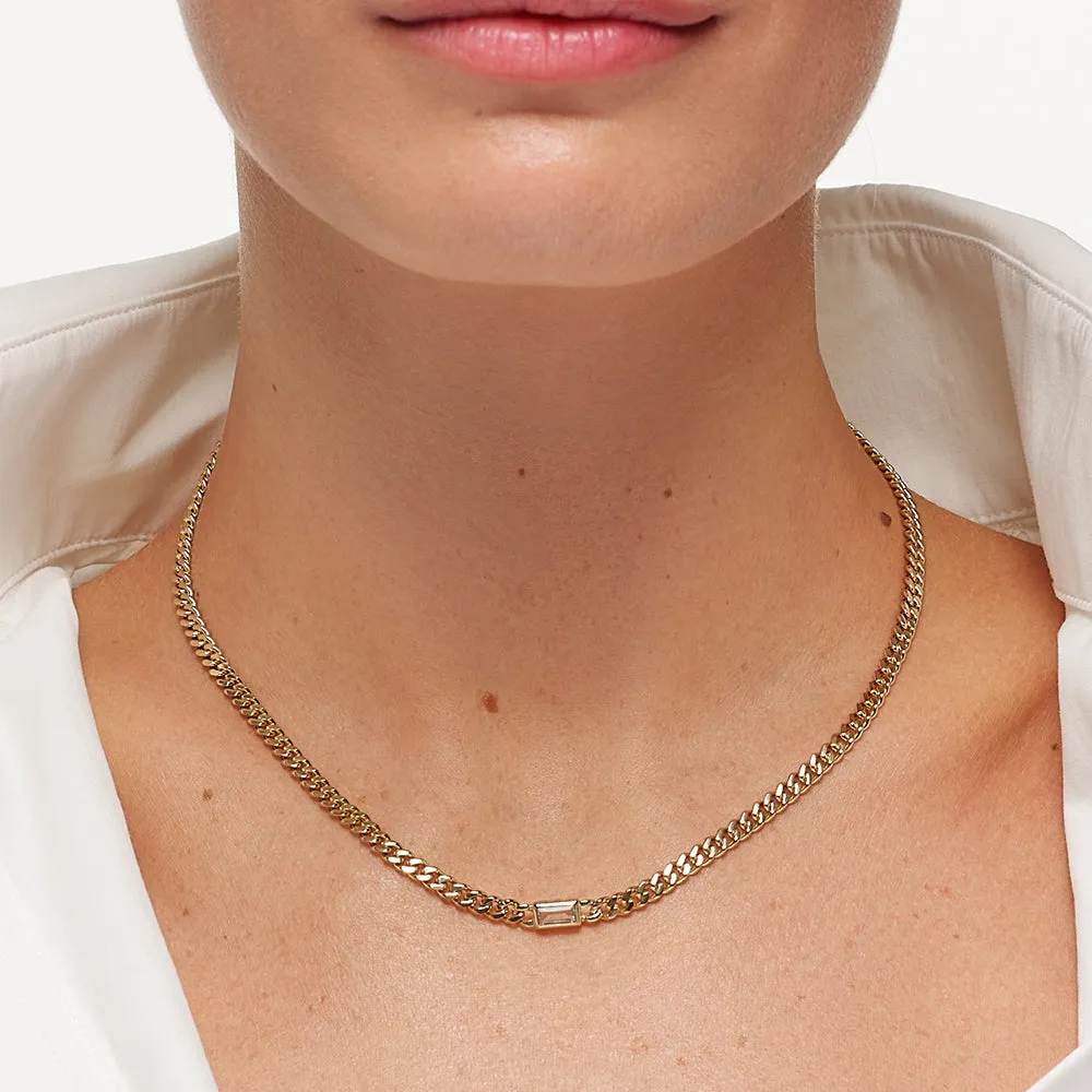 White Topaz Curb Chain Necklace in Gold