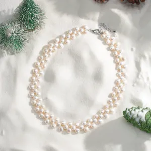 White Triple-Layer Button Pearl Strand Necklace